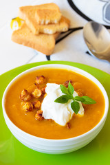 Carrot soup with cream and chickpeas