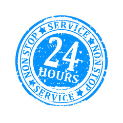 Damaged blue round seal with the inscription - service 24 hours non stop  - vector svg
