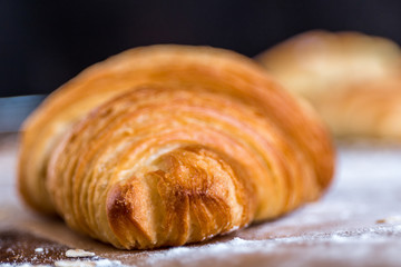 croissant close up view in the bakery