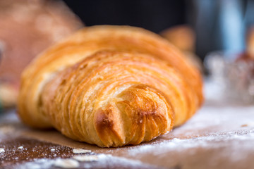 croissant close up view in the bakery