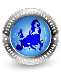 Produced in European Union label with a EU map