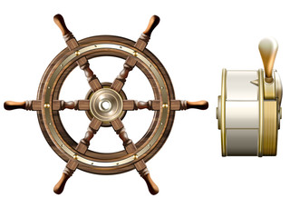 Schiff Steuerrad und Maschinentelegraph, freigestellt, ausfüllb © i-picture