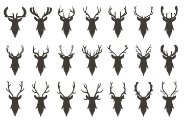 Black silhouettes of deer head with antlers