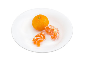 One whole and peeled halved and sectioned mandarin orange