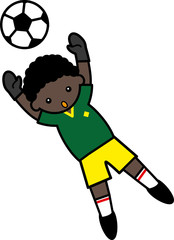 ボールをうけとめようとするゴールキーパーの男の子