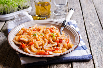 Pasta with squid and vegetables
