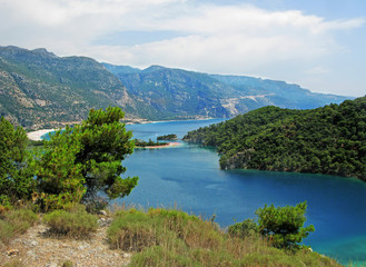 Fototapeta na wymiar landscape of oludeniz lagoon beach in the mediterranean sea turk