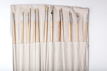 Baumwoll Tasche mit Mal Pinseln in diversen Grössen, Freistelle