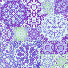 Seamless background pattern. Ornate patchwork in floral style. 