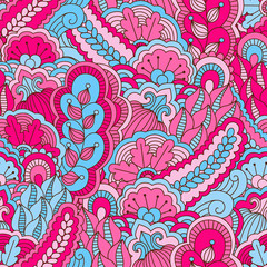 Hand drawn seamless pattern with floral elements. 