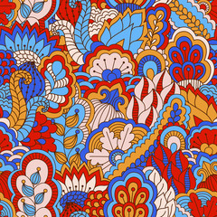 Hand drawn seamless pattern with floral elements. 