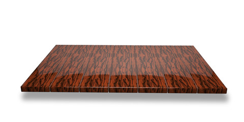 Top view on empty polished dark wooden table or counter isolated