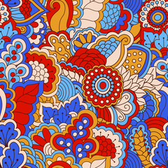 Hand drawn seamless pattern with floral elements. 