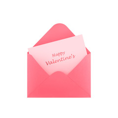 Pink open envelope with valentine's card