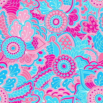 Hand drawn seamless pattern with floral elements. 