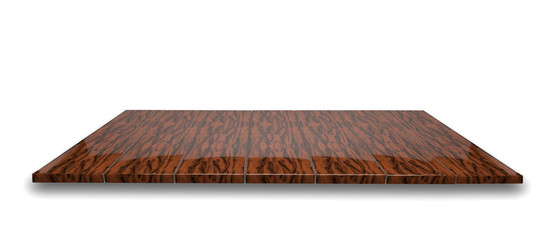 Top view on empty polished dark wooden table or counter isolated