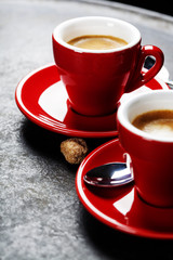 Coffee Espresso. Red Cups Of Coffee