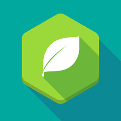 Long shadow hexagon icon with a leaf