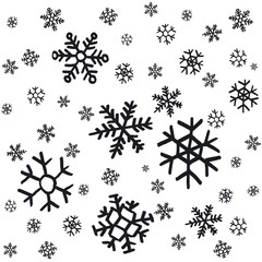 hand drawn snowflakes Christmas ornaments made from decorative snowflakes vector sketch illustration Christmas background with grey snowflakes on white background