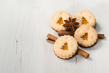 Christmas cookies with christmas tree, cinnamon and anise