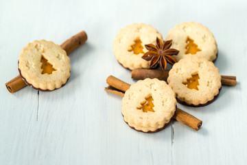 Christmas cookies with christmas tree, cinnamon and anise