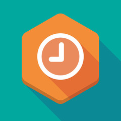 Long shadow hexagon icon with a clock
