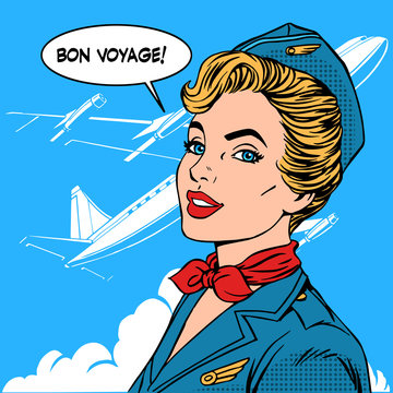 Bon Voyage Stewardess Airplane Travel Tourism