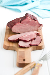 sliced smoked pork meat