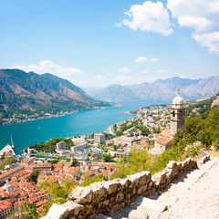 View of Kotor Old Town from Lovcen Mountain - obrazy, fototapety, plakaty