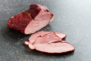 sliced smoked pork meat