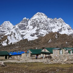 Small village Thagnak and Mt Phari Lapcha