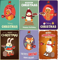 Vintage Christmas poster design set