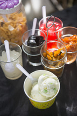 coconut milk Ice cream with various topping