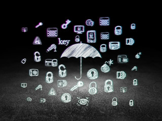 Privacy concept: Umbrella in grunge dark room