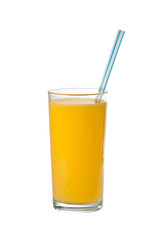 Glass of orange juice with a straw