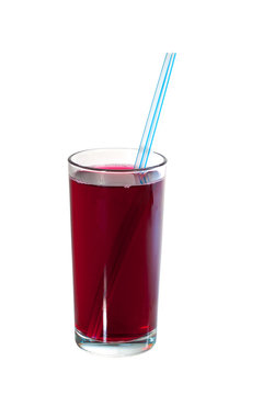 Glass of cranberry juice with a straw