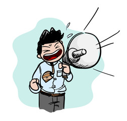 Sales Marketing Officer, a hand drawn vector cartoon illustration of a worker advertising using a megaphone, isolated on a simple background on a different group (editable).