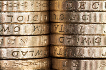 British Pound Coins (edge on)