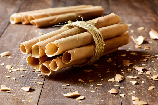 neulas, typical thin biscuit rolls eaten in Christmas in Catalon