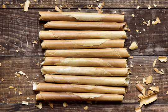 neulas, typical thin biscuit rolls eaten in Christmas in Catalon