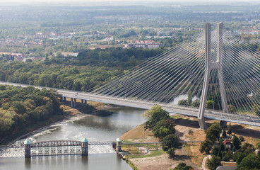 aerial view of city bridge in wroclaw city