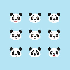 Obraz premium Zestaw emotikonów postaci z kreskówek cute panda. Wyrazy twarzy.
