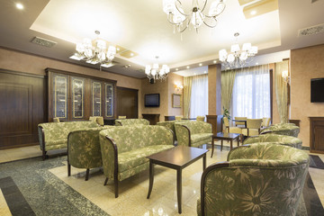 Interior of a luxury hotel lobby