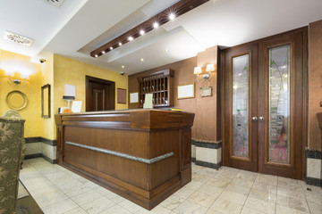 Reception area with wooden reception table