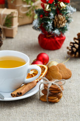 Tea party with gingerbread cookies on Christmas Eve.