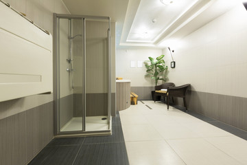 Fototapeta na wymiar Interior of a htel spa centar with shower and jacuzzi bath