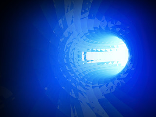 Abstract shining bright blue digital tunnel 3d