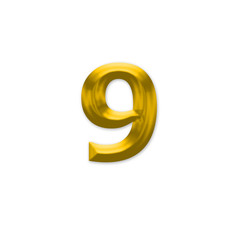 The Number 9, in the number alphabet set yellow gold color isola