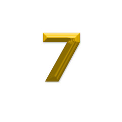 The Number 7, in the number alphabet set yellow gold color isola
