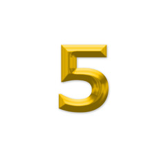 The Number 5, in the number alphabet set yellow gold color isola